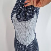 Load image into Gallery viewer, French Connection Wiggle Dress UK 16 Fitted Navy White Ditsy Print Short Sleeves