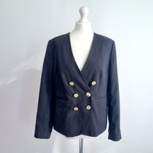 Load image into Gallery viewer, M&S Per Una Black Blazer UK 12 Gold Button Double Breasted Tailored Jacket Work