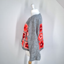 Load image into Gallery viewer, Handmade Crochet Jumper Granny Square Orange Neon Chunky Knit Floral One Size