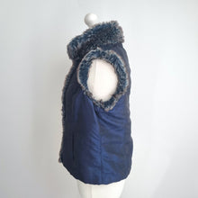 Load image into Gallery viewer, M&S Per Una Gilet Navy Blue Faux Fur Trim Vest Medium Waistcoat Pockets Casual