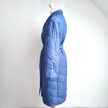 Load image into Gallery viewer, M&S Per Una Coat Puffer Belted Blue Quilted Longline Pockets Lined Nylon Size 10