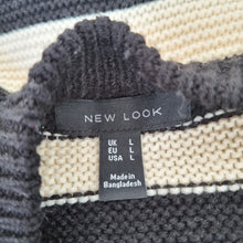 Load image into Gallery viewer, New Look Striped Jumper Size Large Black Cream Button Shoulder Boxy Breton