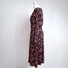 Load image into Gallery viewer, Boden Midi Dress Jersey Paisley Print Black Pink Long Sleeves Stretch 14 Petite