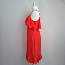 Load image into Gallery viewer, Monsoon Coral Cocktail Dress NEW Size 16 Could Shoulder Frills Lined Midi Party