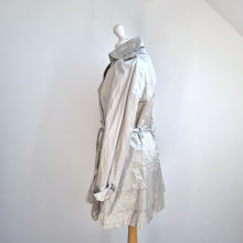 Load image into Gallery viewer, M&S Per Una Trenchcoat Light Gold Metallic Belted Lined Tiered Back Party 14