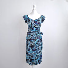 Load image into Gallery viewer, Bombshell by Katya Wildman Dress Liberty Fabric Blue Cocktail Pencil Print 8 10