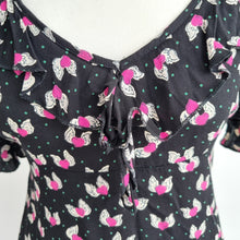 Load image into Gallery viewer, Kate Moss Topshop Tea Dress Skater Mini Winged Hearts Black Y2K Ditsy Viscose 10