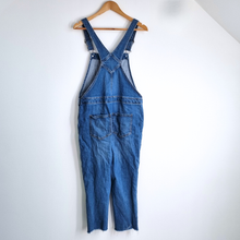Load image into Gallery viewer, TU Denim Dungarees Cropped UK 14 Blue Casual Wide Leg Raw Hem Overalls Jeans