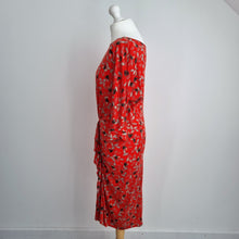 Load image into Gallery viewer, Hoss Intropia Red Dress Medium Floral Ruched Sheath Draped Front Work Cocktail