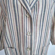 Load image into Gallery viewer, Vintage St Michael Blazer UK 18 20 Linen Blend Beige Striped 90s M&S Jacket Plus