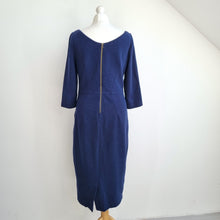 Load image into Gallery viewer, Boden Dress Shift Navy Blue Ribbed Pencil 3/4 Sleeves Work Occasion 12 Long