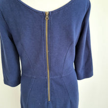 Load image into Gallery viewer, Boden Dress Shift Navy Blue Ribbed Pencil 3/4 Sleeves Work Occasion 12 Long