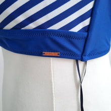 Load image into Gallery viewer, Figleaves Curve Bikini Top UK 24 BNWT Blue White Chevron High Halter Neck