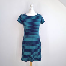 Load image into Gallery viewer, Mantaray T-Shirt Dress Striped UK 12 Blue Green 100% Cotton Pockets Casual