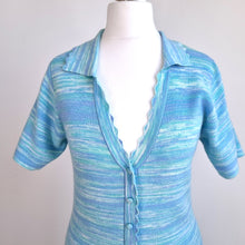 Load image into Gallery viewer, Oliver Bonas Shirt Dress Knitted Blue Scalloped Button Down A Line Casual 6 8
