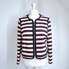 Load image into Gallery viewer, M&S Striped Blazer Jacket Cream Red Navy Nautical Preppy Woven Cotton Lined 16