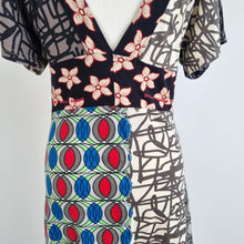 Load image into Gallery viewer, Desigual Dress Patchwork Print Skater Jersey 100% Cotton Y2K Logo Boho Medium