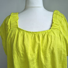 Load image into Gallery viewer, Next 100% Linen Blouse UK 20 Neon Yellow Top Boat Neck Short Sleeves Holiday