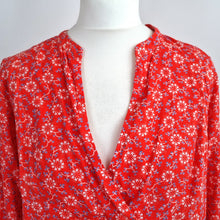 Load image into Gallery viewer, M&S Per Una Blouse UK 14 Red Ditsy Floral Peasant Peplum Long Sleeve Cotton Boho