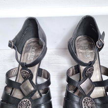 Load image into Gallery viewer, Hotter Surabaya Wedge Sandals UK 6 Black Leather Comfort Gladiador Fishermen