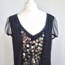 Load image into Gallery viewer, Noa Noa Black Sheer Mesh Dress L Jinglebell Net Metallic Disc Embellished Party