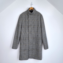 Load image into Gallery viewer, Asos Men's Coat Grey Large Tall Prince of Wales Check Button Down Overcoat Tweed