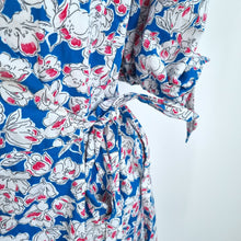 Load image into Gallery viewer, Zara Wrap Dress Mini Floral Print Poppy Blue Red Bows Lined Casual Cotton XS