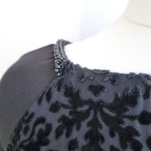 Load image into Gallery viewer, Nissa Velvet Devore Dress UK 18 Black Shift Beaded Neckline Party Occasion