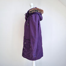 Load image into Gallery viewer, M&S Coat Shower Resistant Purple Per Una Rain Removable Hood Waterproof Small