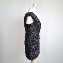 Load image into Gallery viewer, Opulence Sequin Dress Black Party One Shoulder Mini Grecian Clubbing Lined 12