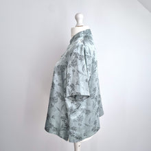 Load image into Gallery viewer, M&S Satin Blouse Chinese Qipao Jacquard Light Blue Top Short Sleeve Mock Neck 22