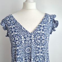 Load image into Gallery viewer, Next Morris & Co Dress Mini Linen Blend Blue White Tile Floral Print Mini 10