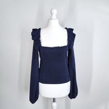 Load image into Gallery viewer, Free People Constellation Top Long Puff Sleeves Navy Blue Sparkly Corset XS