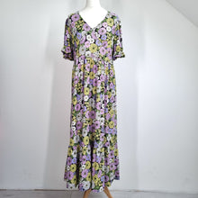 Load image into Gallery viewer, Blue Vanilla Midi Dress UK 14 Long Floral Print Lilac Yellow Buffet Boho Stretch