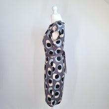 Load image into Gallery viewer, Boden Grey Silk Blend Knee Length Dress UK 8 Polka Dot Cap Sleeve Belted Shift