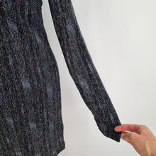 Load image into Gallery viewer, Topshop Glitter Bodycon Dress UK 14 Black Open Back Party Stretch Sparkly Sleeve