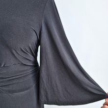 Load image into Gallery viewer, Club L London Maxi Dress UK 20 Black Ruched Open Back Evening Occasion Gothic