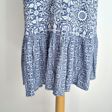 Load image into Gallery viewer, Next Morris & Co Dress Mini Linen Blend Blue White Tile Floral Print Mini 10