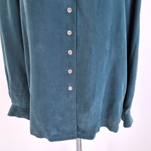 Load image into Gallery viewer, Vintage Monsoon Blouse 100% Silk Dark Green Embroidered Long Sleeves Boho Medium