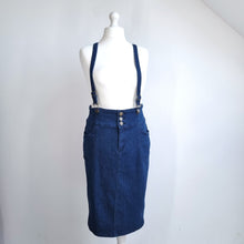 Load image into Gallery viewer, Collectif Denim Skirt Suspenders Pencil High Rise Dark Blue Retro Pinup 16 XL