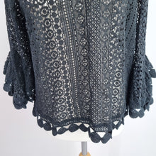 Load image into Gallery viewer, Made in Italy Blouse Lace 100% Cotton Black One Size Flare Sleeves Top Boho Goth