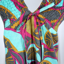 Load image into Gallery viewer, Antik Batik Blouse Top Shirred Smock Print Multicolour Turquoise Cotton Boho 12