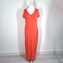 Load image into Gallery viewer, M&S Maxi T-Shirt Dress Coral UK 16 Short Sleeves Stretch Viscose Casual Relaxed