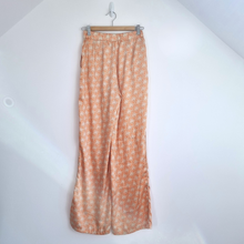 Load image into Gallery viewer, Zara Satin Trousers Wide Leg XS Palm Tree Print Pyjama Stripe Peach High Waist
