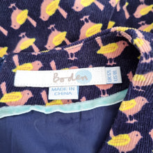 Load image into Gallery viewer, Boden Corduroy Dress Birds Print A Line Above Knee Navy Pockets Lined 12 Long