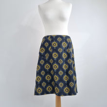 Load image into Gallery viewer, Nomads Corduroy Skirt Paisley Print A Line Pockets Blue Lined Cotton Boho 12