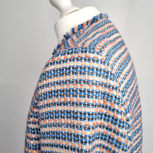 Load image into Gallery viewer, Frank Walder Boucle Jacket UK 14 Tweed Sequins Blazer Blue Orange Work Zip Chic