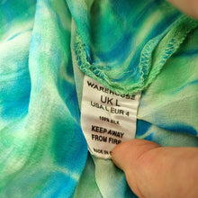 Load image into Gallery viewer, Warehouse 100% Silk Top Tunic Large Tie-Dye Blue Green Blouse Beach Coverup
