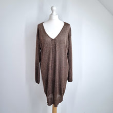 Load image into Gallery viewer, Monsoon Lurex Tunic Dress Sparkly Gold Brown Long Sleeve Mini V Neck Party Large
