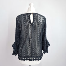 Load image into Gallery viewer, Made in Italy Blouse Lace 100% Cotton Black One Size Flare Sleeves Top Boho Goth